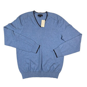 Banana Republic Tipped V-Neck Pullover Sweater Size Medium Blue Cotton